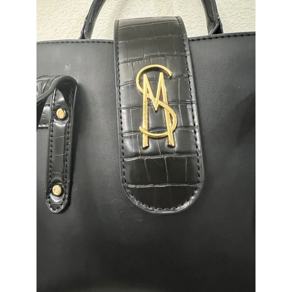 Steve Madden Black Croc Trim Satchel Crossbody Bag Gold Hardware SM Logo Handbag